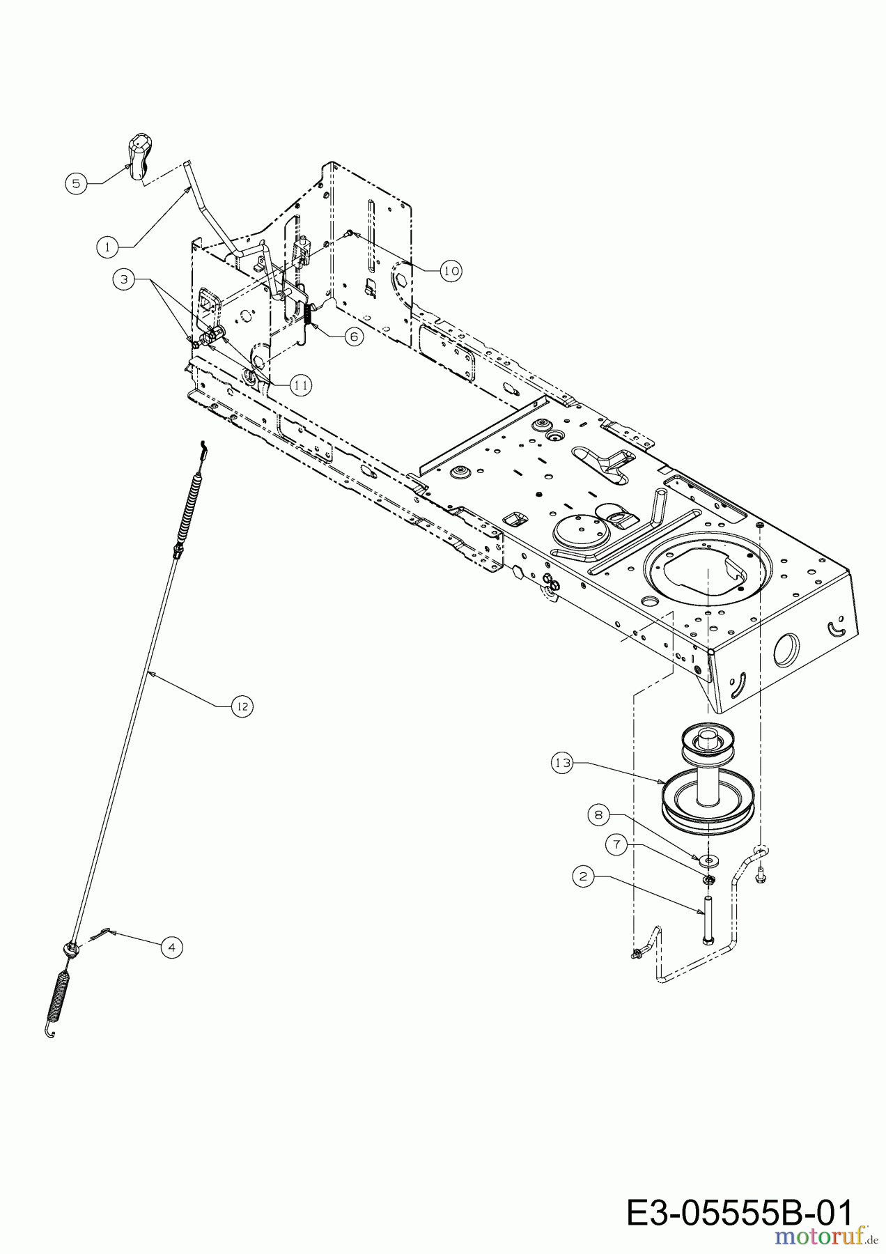  Wolf-Garten Rasentraktoren Select 96.130 T 13TH76RF650  (2012) Mähwerkseinschaltung, Motorkeilriemenscheibe
