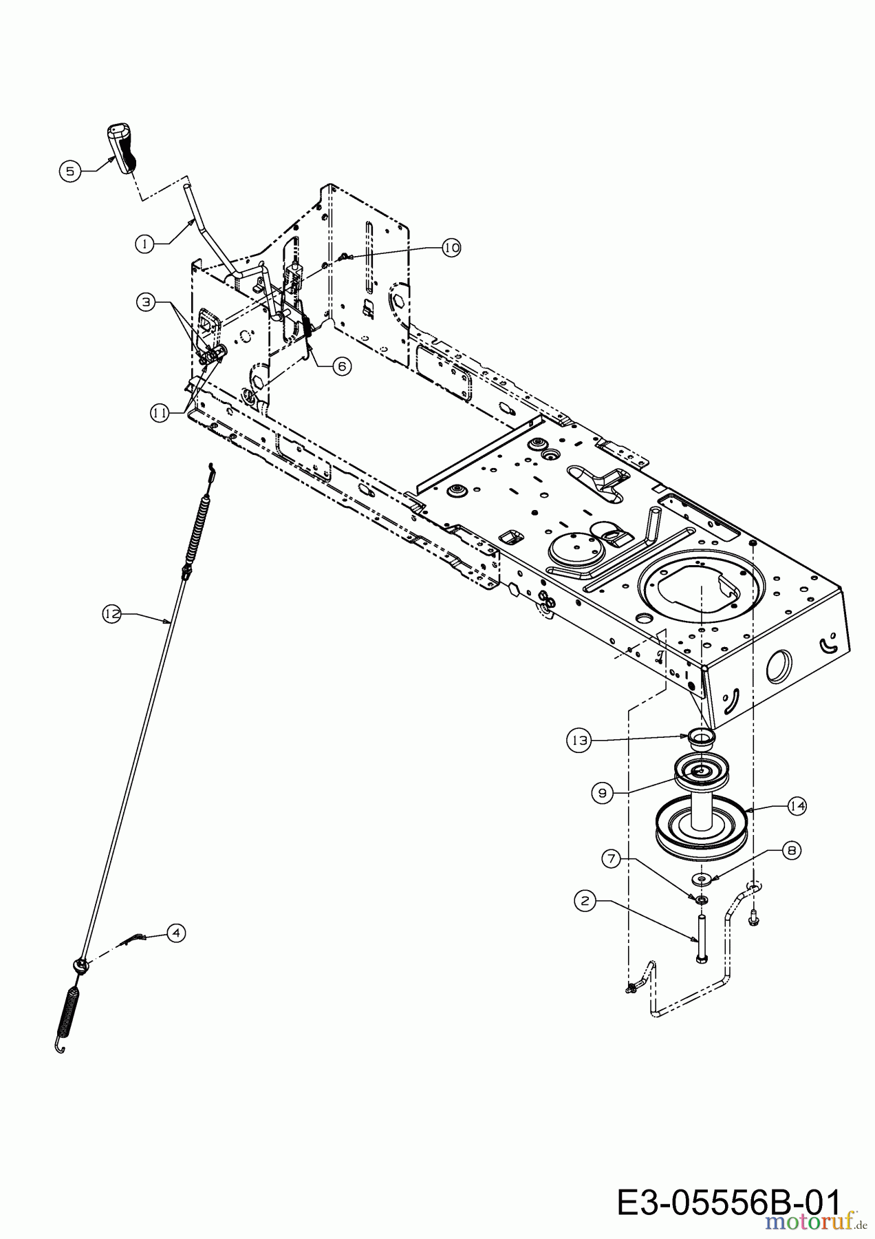  Wolf-Garten Rasentraktoren Blue Power 107.200 H 13TT79RG650  (2012) Mähwerkseinschaltung, Motorkeilriemenscheibe