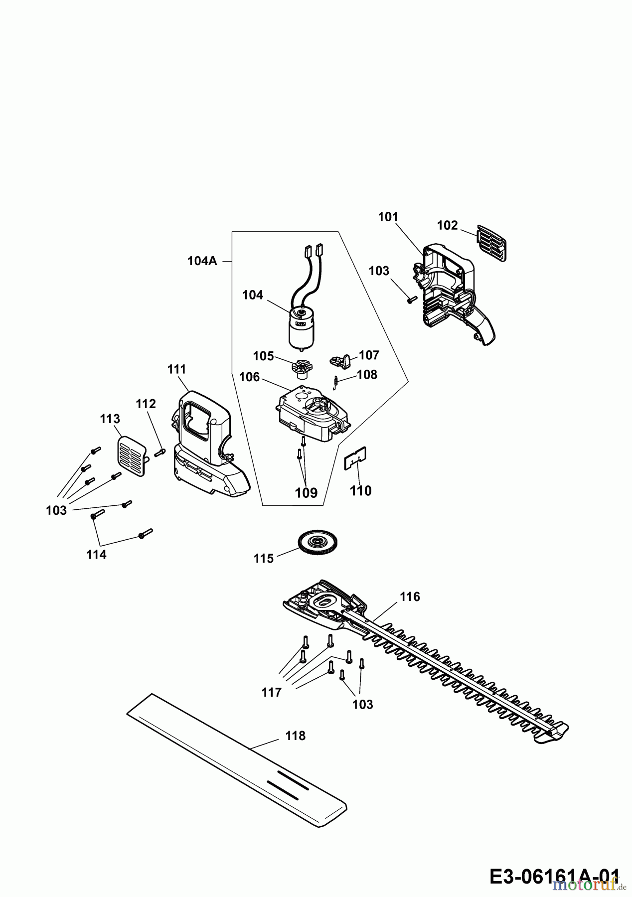  Wolf-Garten Akkuheckenscheren Li-Ion Power HSA 45 V 7420002 Serie B  (2009) Messer, Messeraufnahme, Motor