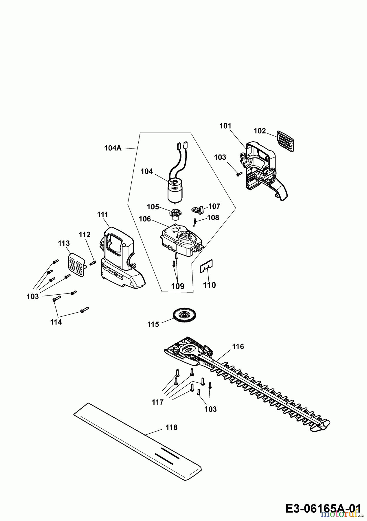  Wolf-Garten Akkuheckenscheren Li-Ion Power HSA 45 V 7420002 Serie D  (2009) Messer, Messeraufnahme, Motor