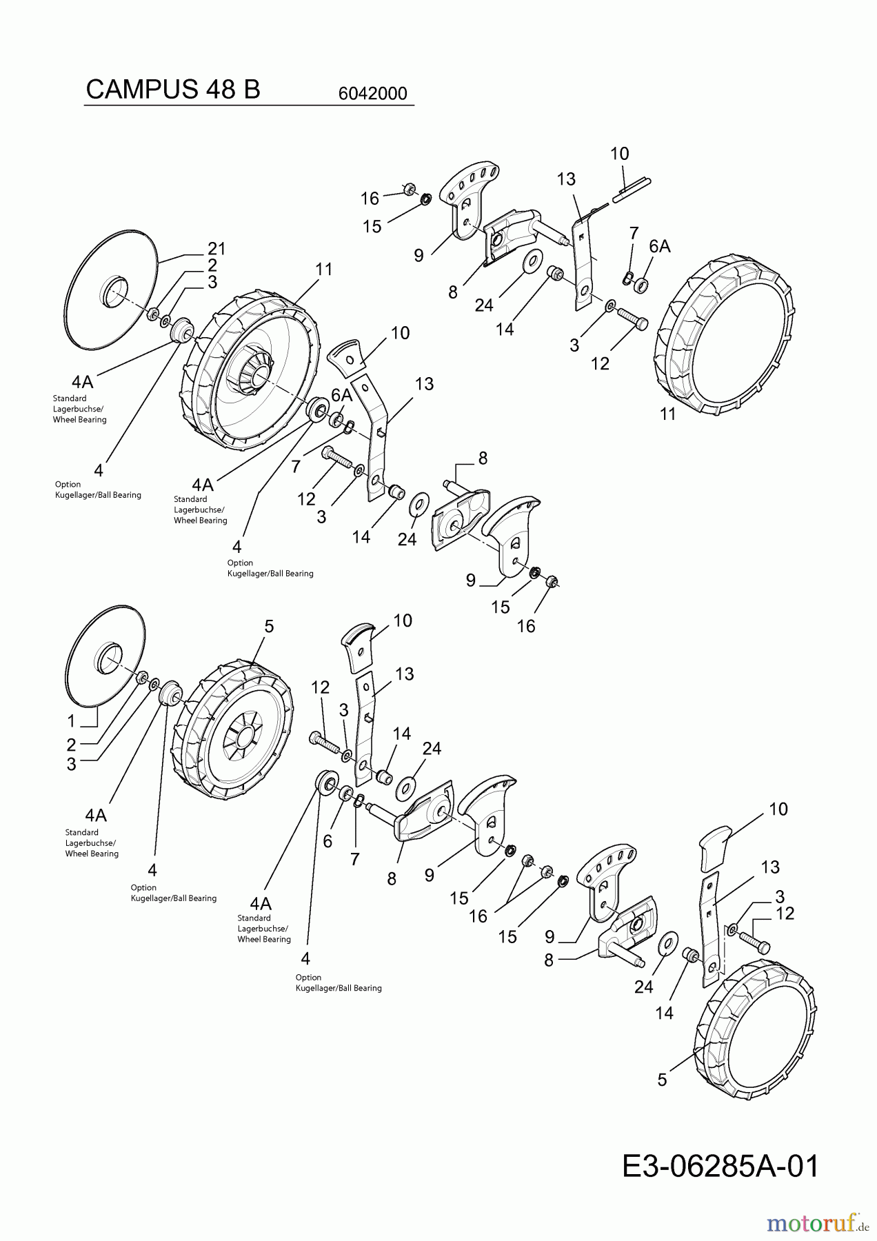  Wolf-Garten Motormäher Campus 48 B 11ABC2JS650  (2011) Schnitthöhenverstellung, Räder