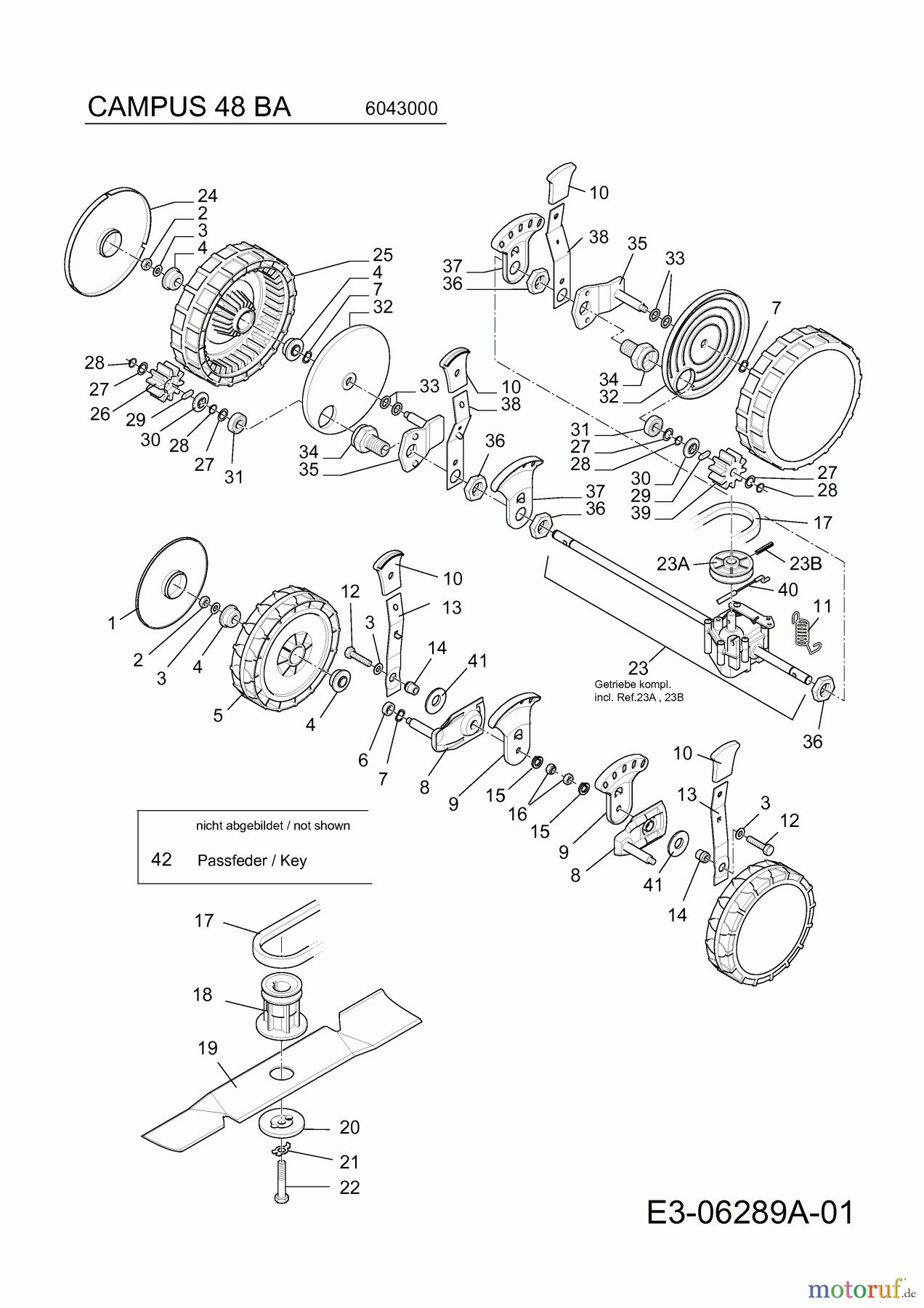  Wolf-Garten Motormäher mit Antrieb Campus 48 BA 6043000  (2010) Getriebe, Messer, Schnitthöhenverstellung, Räder