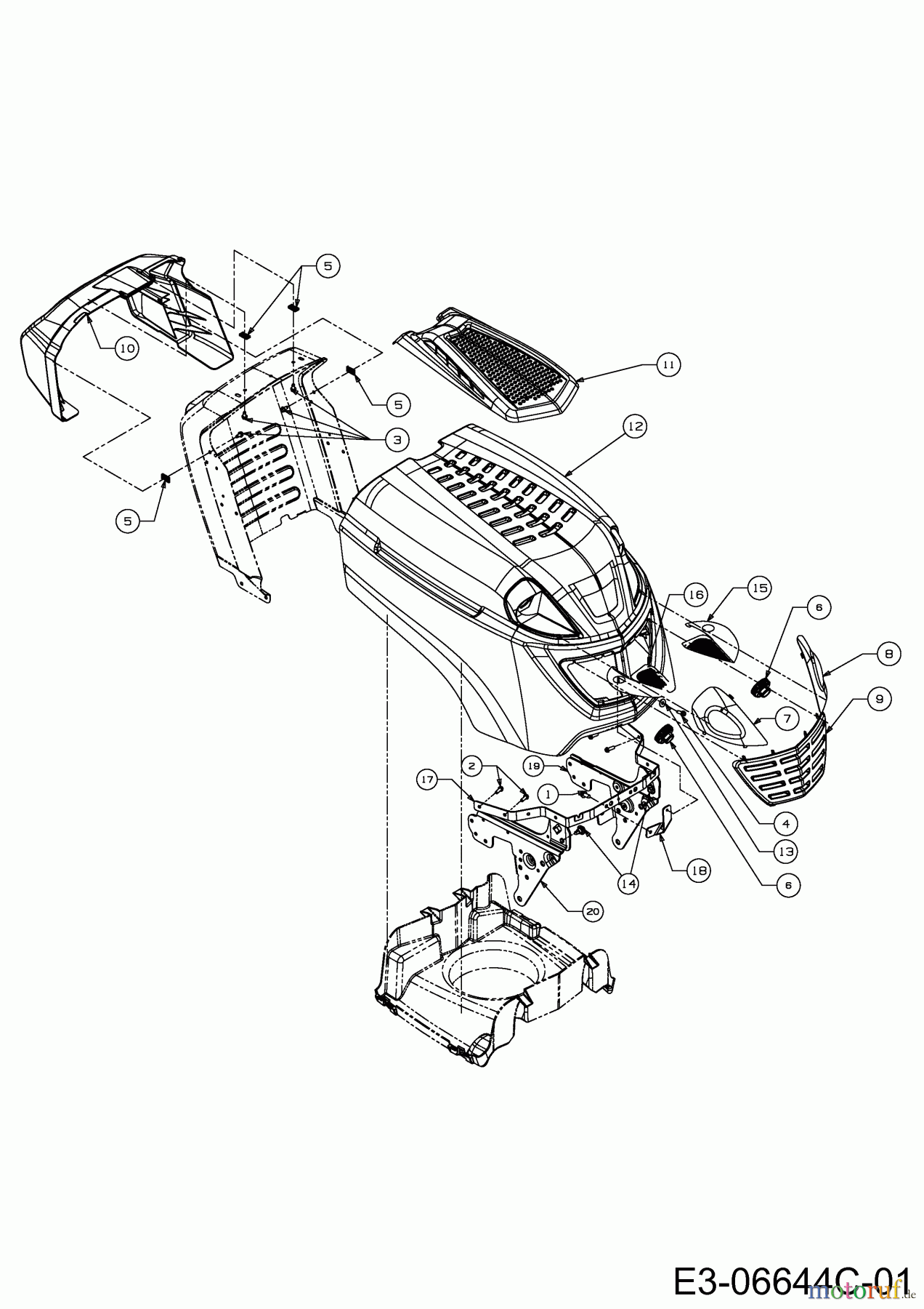 Wolf-Garten Rasentraktoren Blue Power 105.200 H 13RT71RN650 (2014) Motorhaube R-Style