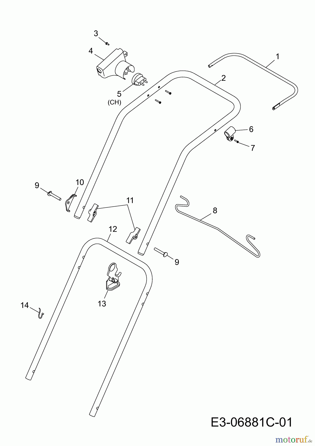 Wolf-Garten Elektromäher Blue Power 34 E 18AWF1X1650 (2013) Holm, Schalter