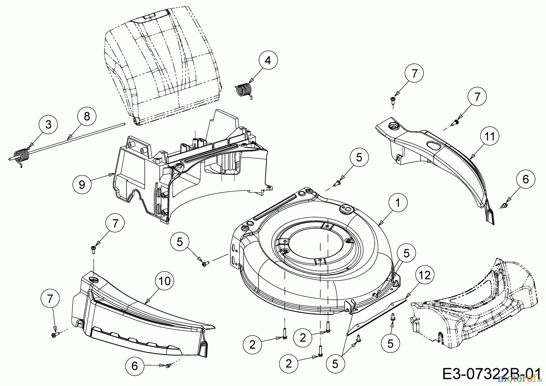  WOLF-Garten Expert Motormäher mit Antrieb Expert 46 BAV 12BVK15E650  (2014) Leitstück hinten, Mähwerksgehäuse, Stange Heckklappe, Verkleidungen