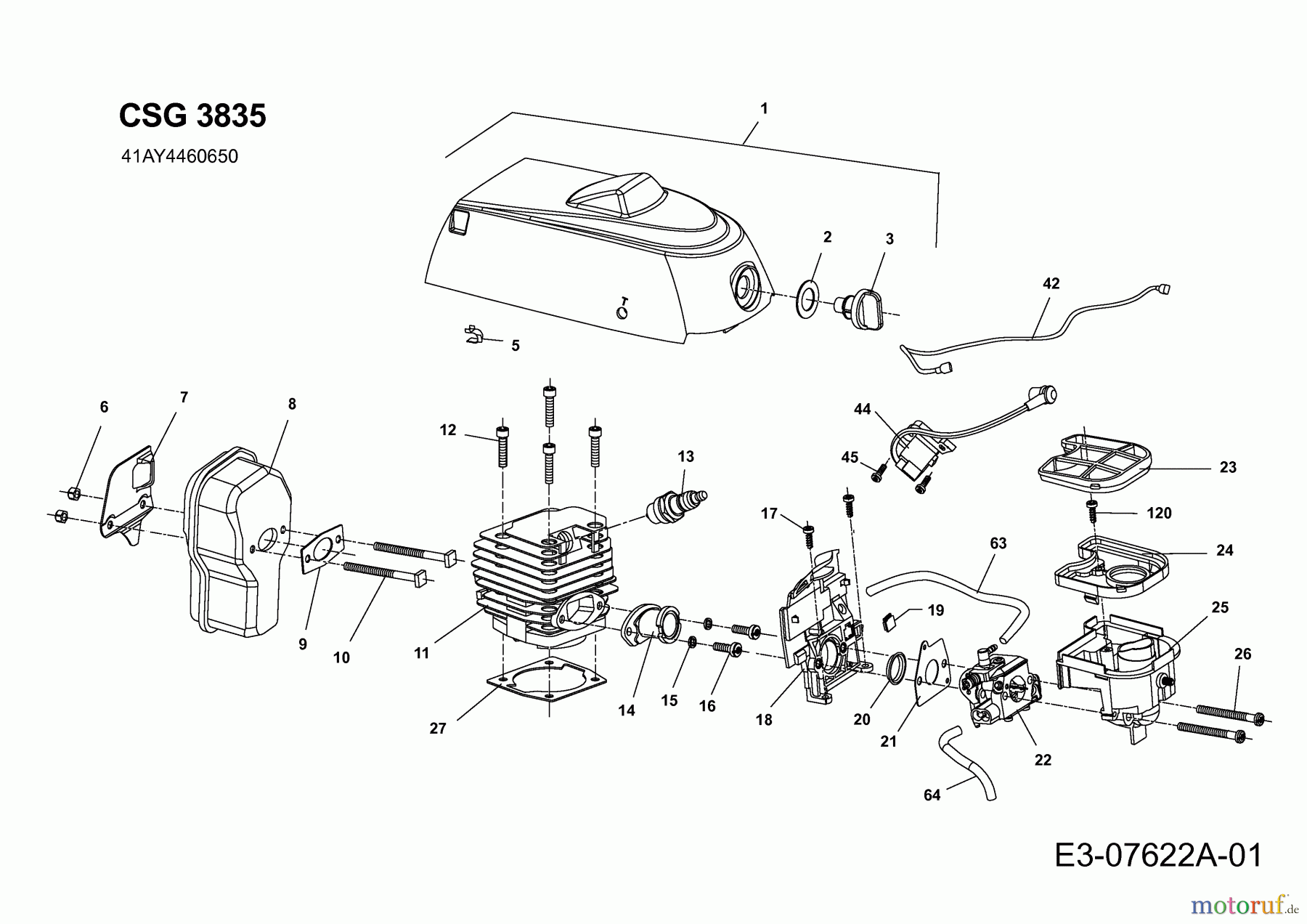  Wolf-Garten Motorkettensägen CSG 3835 41AY4460650  (2014) Zylinder, Auspuff, Luftfilter, Vergaser