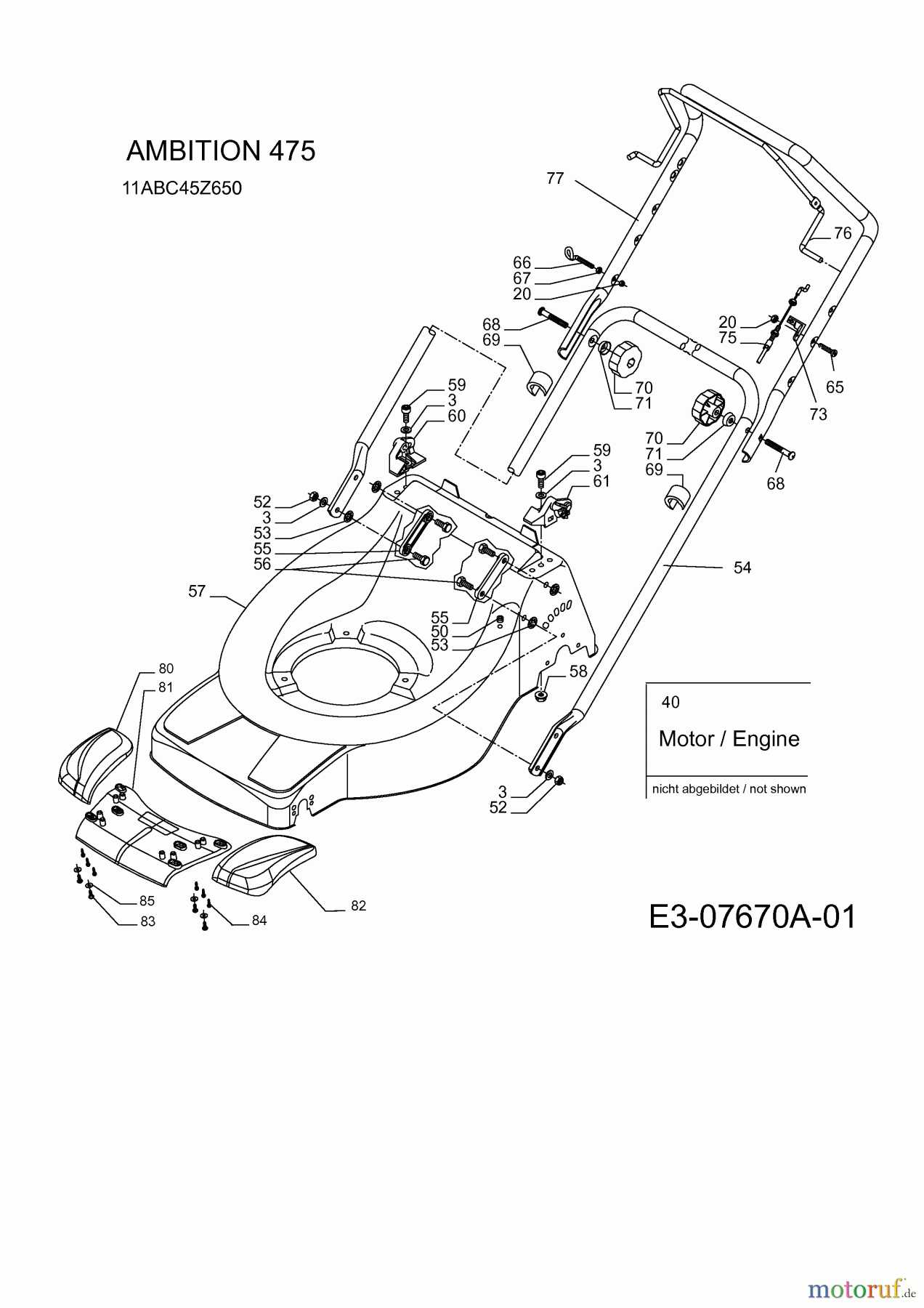  Wolf-Garten Motormäher Ambition 475 11ABC45Z650  (2012) Mähwerksgehäuse, Motor, Holm