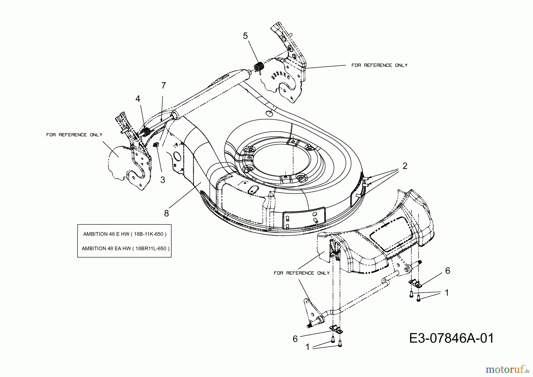 Wolf-Garten Elektromäher mit Antrieb Ambition 48 EAHW 18BR11L-650  (2012) Mähwerksgehäuse, Stange für Heckklappe