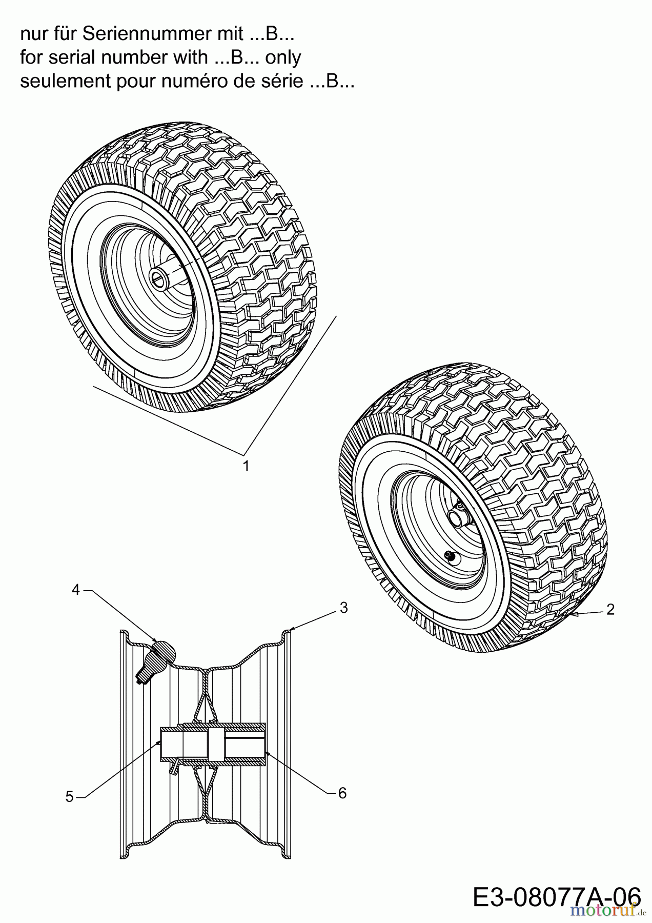  Wolf-Garten Rasentraktoren Select 96.130 T 13TH76RF650  (2014) Räder vorne 15x6 nur für Seriennummer mit ...B…