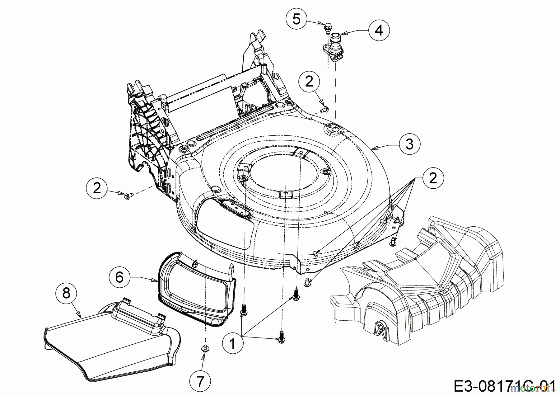  Wolf-Garten Motormäher mit Antrieb A 460 AHW 12A-TVSC650  (2016) Deflektor, Mähwerksgehäuse, Mulchklappe, Waschdüse