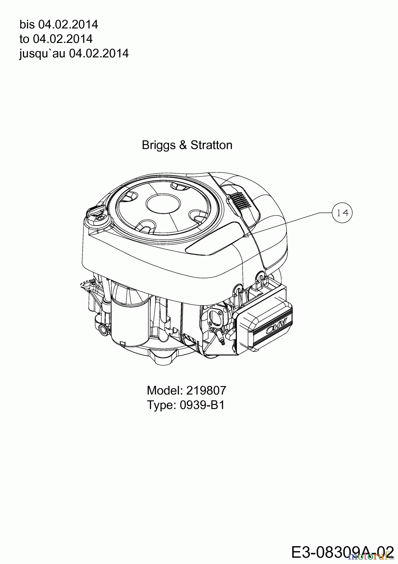  Wolf-Garten Rasentraktoren Select 76.125 T 13HH76RA650  (2014) Motor Briggs & Stratton bis 04.02.2014