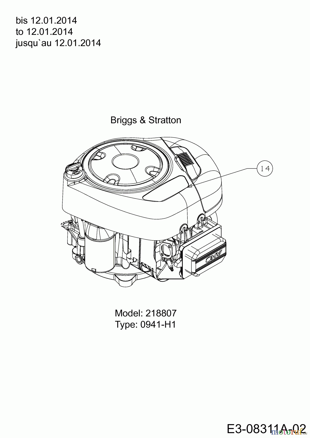  Wolf-Garten Rasentraktoren Select 96.130 T 13HH76RF650  (2014) Motor Briggs & Stratton bis 12.01.2014