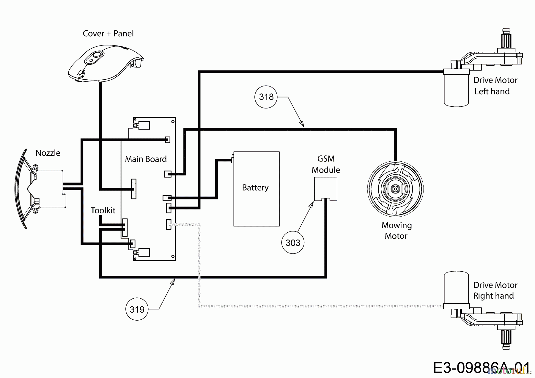  Wolf-Garten Mähroboter Loopo S300 22AXDAHA650  (2018) Kabel Mähmotor, Kabel Kommunikationsübertragung, Schaltplan