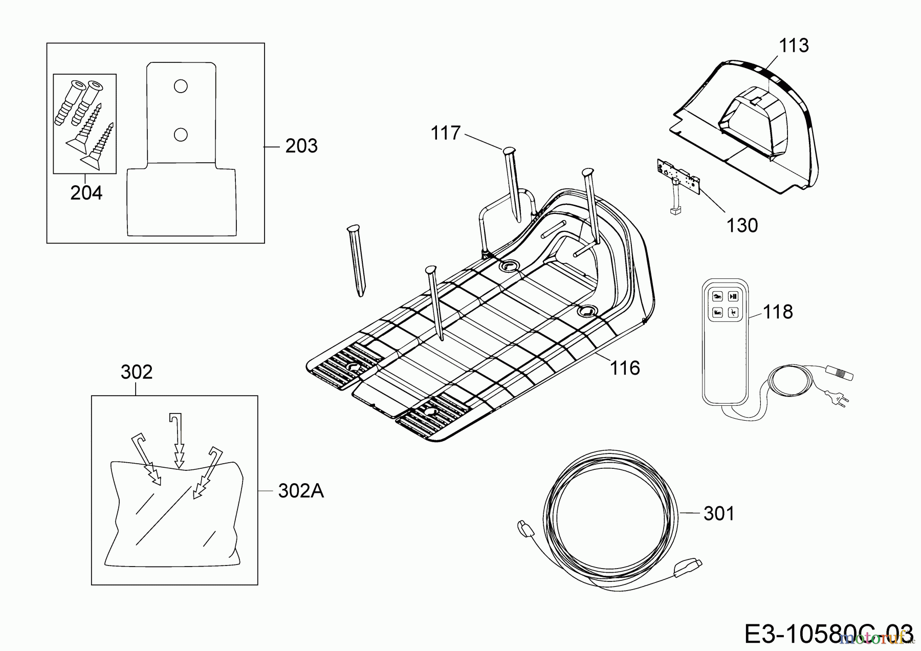  Wolf-Garten Mähroboter Loopo M1000 22ACBA-A650  (2018) Basisstation, Heringe und Rasennägel, Power-Räder, Stromversorgung, Verlängerung