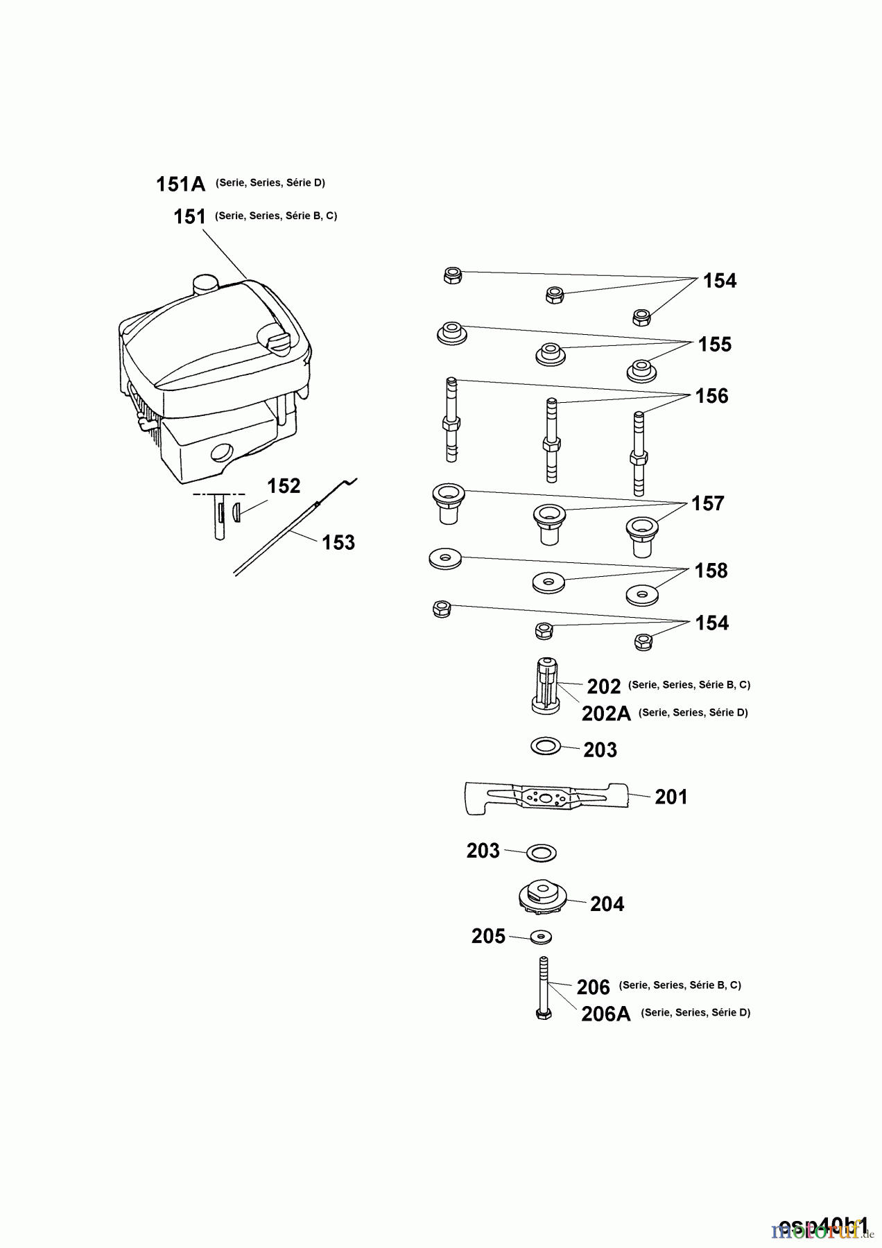 Wolf-Garten Motormäher Esprit 40 B 4001000 Serie B-D (2003) Messer, Messeraufnahme, Motor