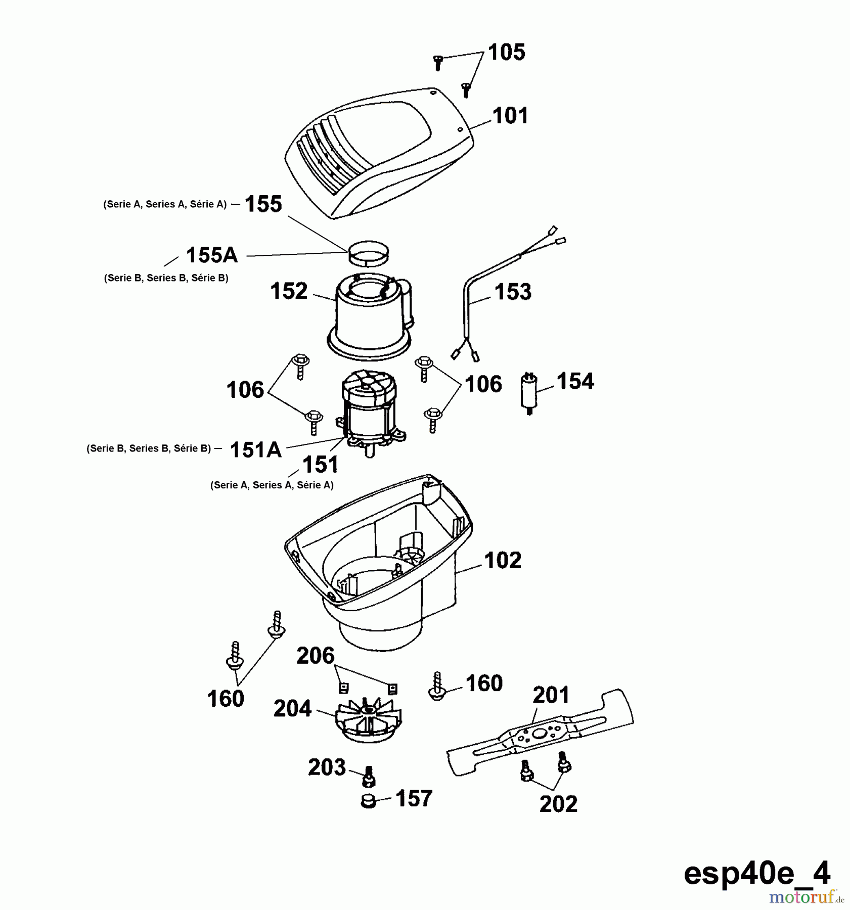  Wolf-Garten Elektromäher Esprit 40 E 4020003 Serie A, B  (2002) Elektromotor, Messer