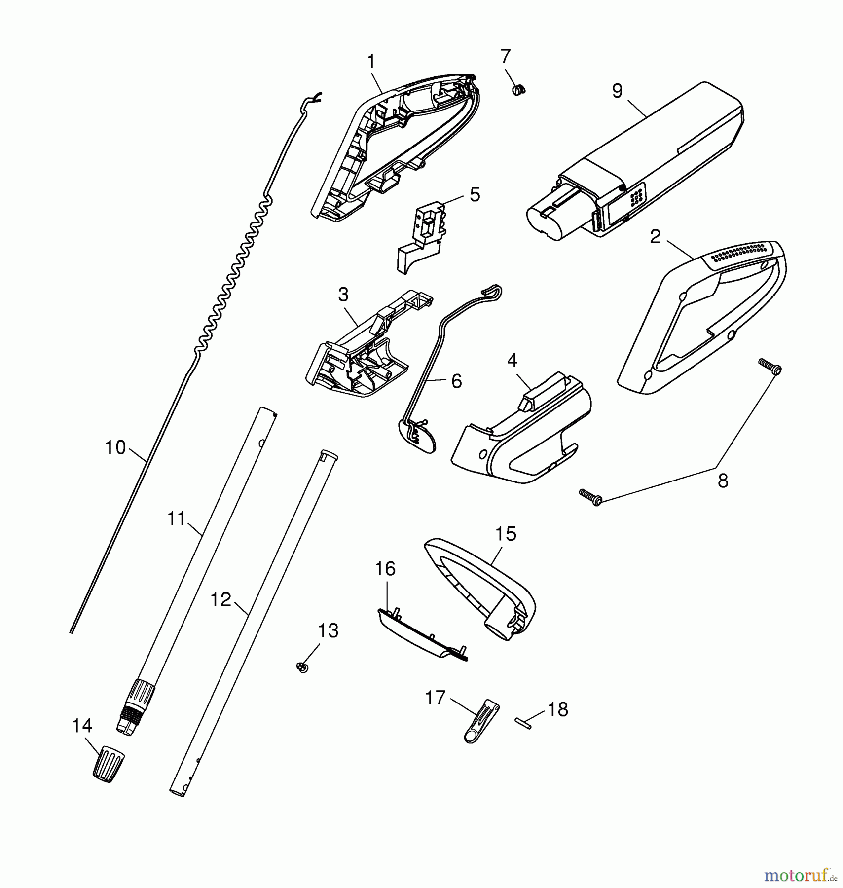  Wolf-Garten Akkutrimmer GT 815 AC 7134001 Serie A  (2004) Handgriff, Schalter, Stiel