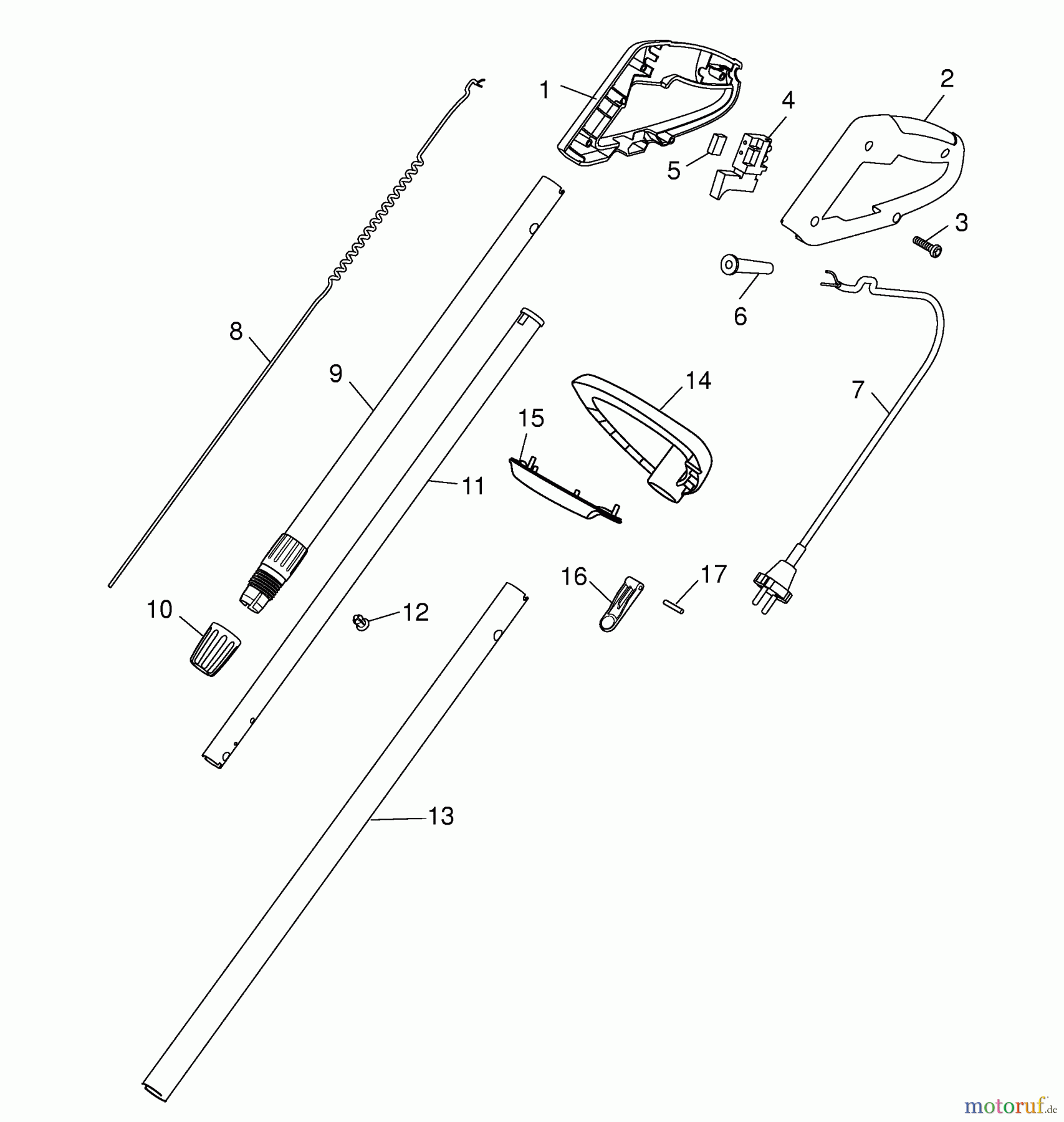  Wolf-Garten Elektrotrimmer GT 835 7130004 Serie A  (2004) Handgriff, Schalter, Stiel