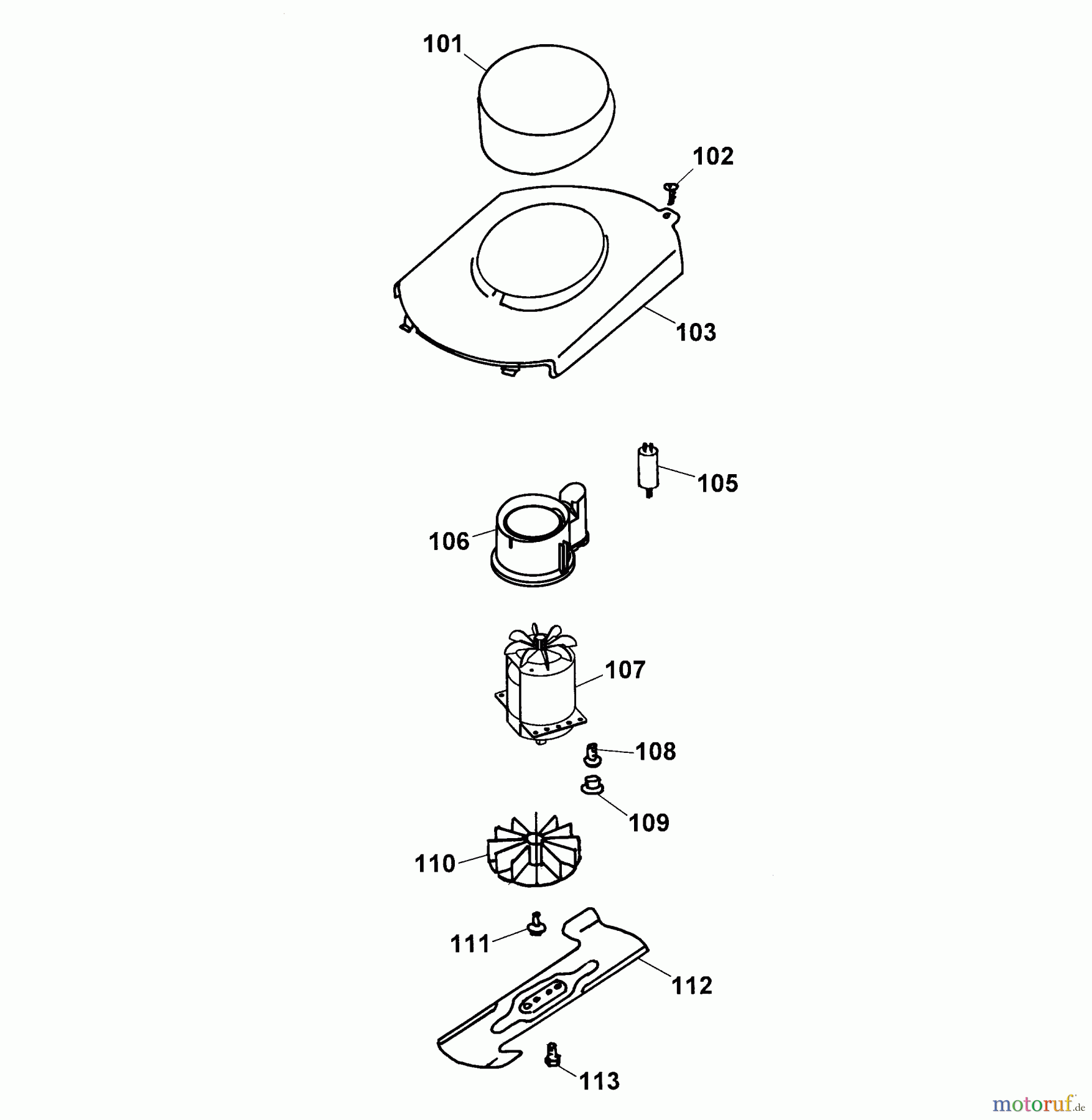Wolf-Garten Elektromäher HBM 32 E 4912685 Serie A (2003) Abdeckhaube Motor, Messer, Motor