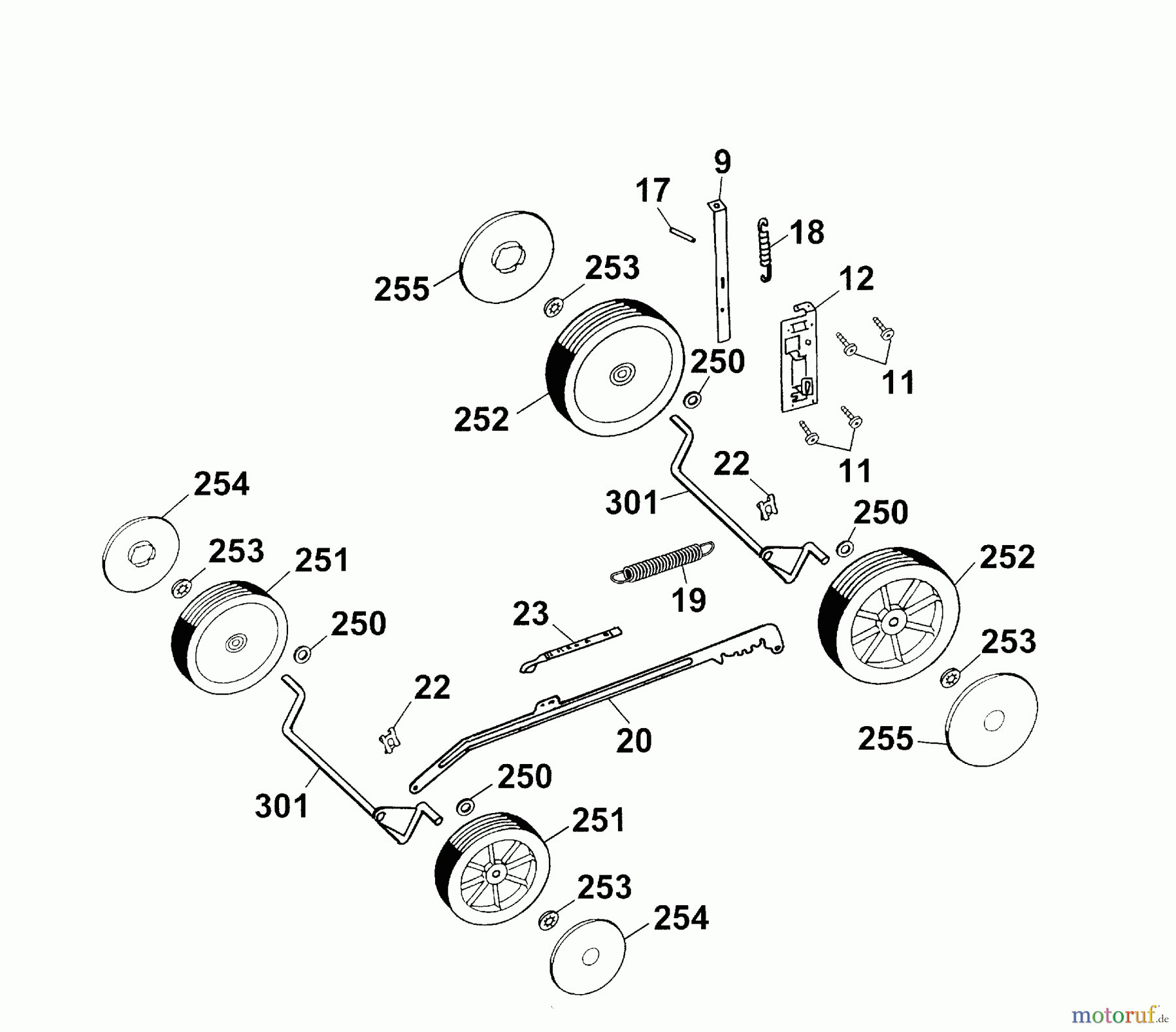  Wolf-Garten Motormäher Premio 40 TM 4014000 Serie A, B  (2003) Räder, Schnitthöhenverstellung
