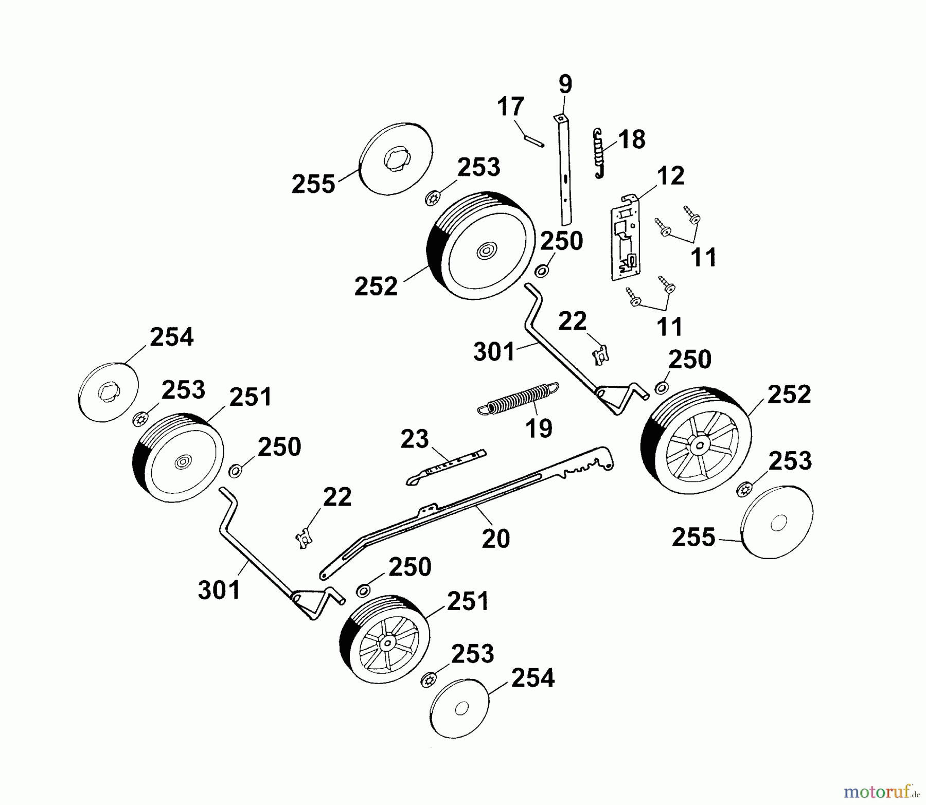 Wolf-Garten Motormäher Premio 46 B 4611000 Serie B, C, D  (2003) Räder, Schnitthöhenverstellung