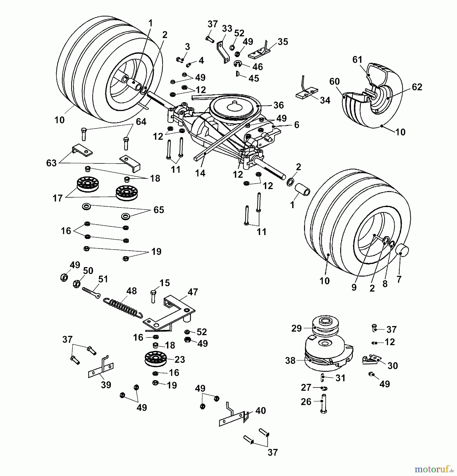 Wolf-Garten Rasentraktoren Trac OHV 6 6200000 Serie B (2003) Elektromagnetkupplung, Fahrantrieb, Räder hinten