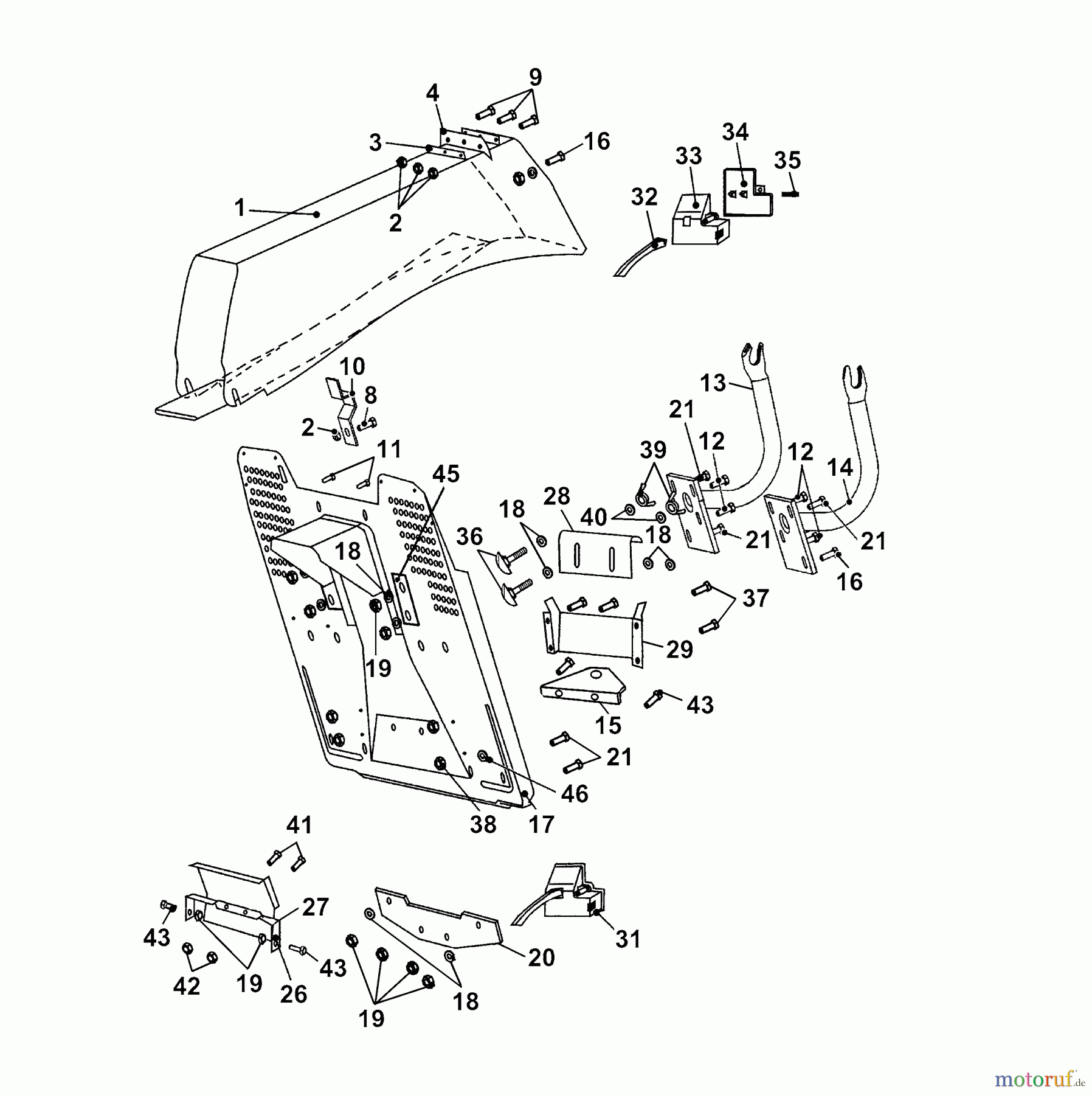  Wolf-Garten Rasentraktoren Trac OHV 6 6200000 Serie B  (2003) Aufnahme Fangeinrichtung, Auswurfkanal