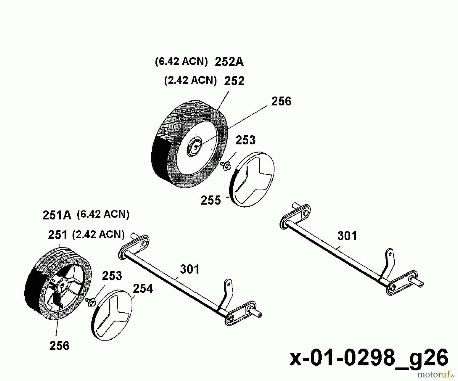  Wolf-Garten Akkumäher 6.42 ACN 4943080 Serie A  (1998) Achsen, Räder